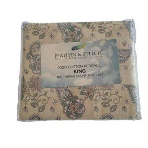 Feather & Stitch New York King Sheet Set 100% Cotton 300 Thread Count Finley New